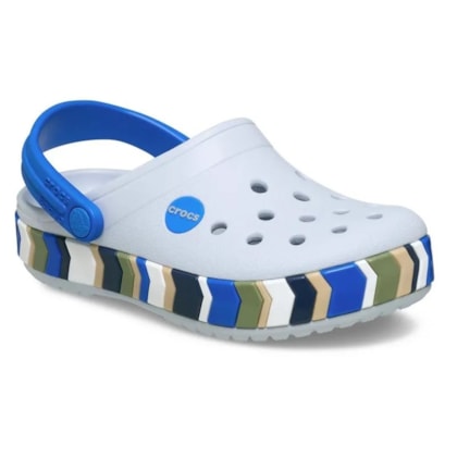 SANDALIA CROCS CROCBAND CHEVRON BAND CLOG 213839 - Cinza/azul