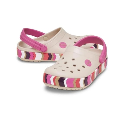 SANDALIA CROCS CROCBAND CHEVRON BAND CLOG 213840 - Bege/rose